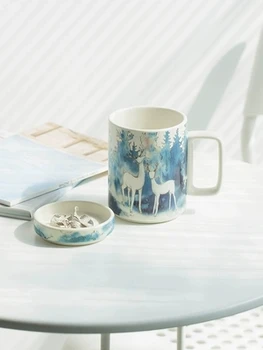 

2019 new style Elk Mass Mug with Cover Ceramic Cups Children Coffee Cups Couple Cup Water mugs Gift Box