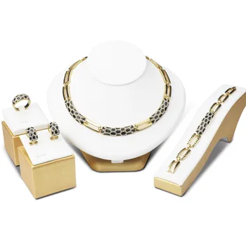 

Fashion African beads jewelry set Gold Wedding Bridal Jewelry Sets Women Black Rhinestone Chain Necklace Free Gift Box