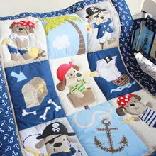 Комплект постельного белья из 4 предметов для детской кроватки, с рисунком собаки, пирата, одеяло, бампер, простыня для маленькой девочки, детский комплект постельного белья