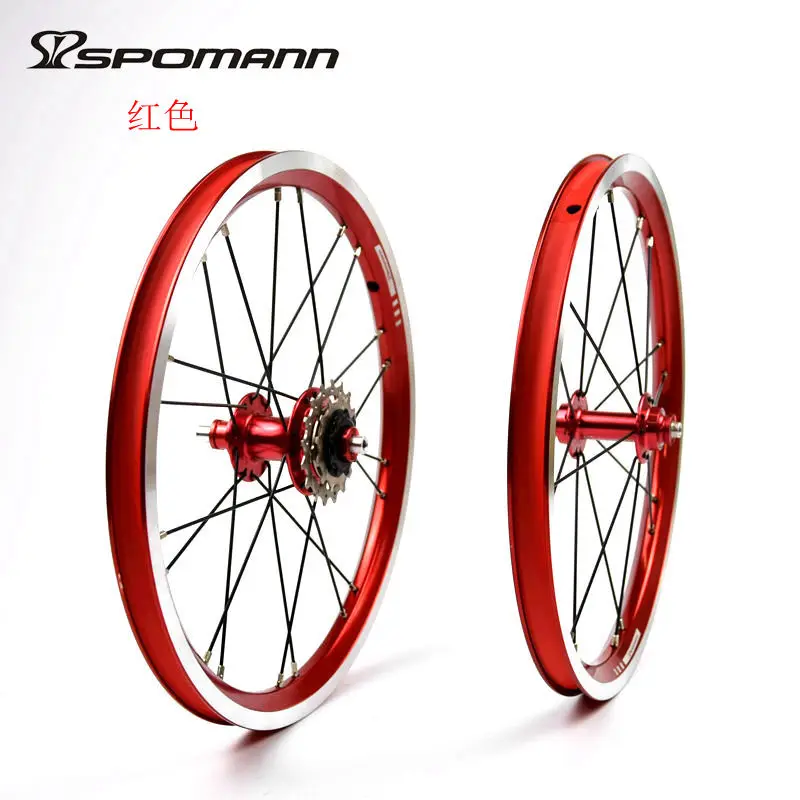 Cheap New SPOMANN 16 inch Folding bicycle alloy V brake BMX bike clincher rims wheelset MTB 16er 7 bearing 3 speed freewheel Free ship 6