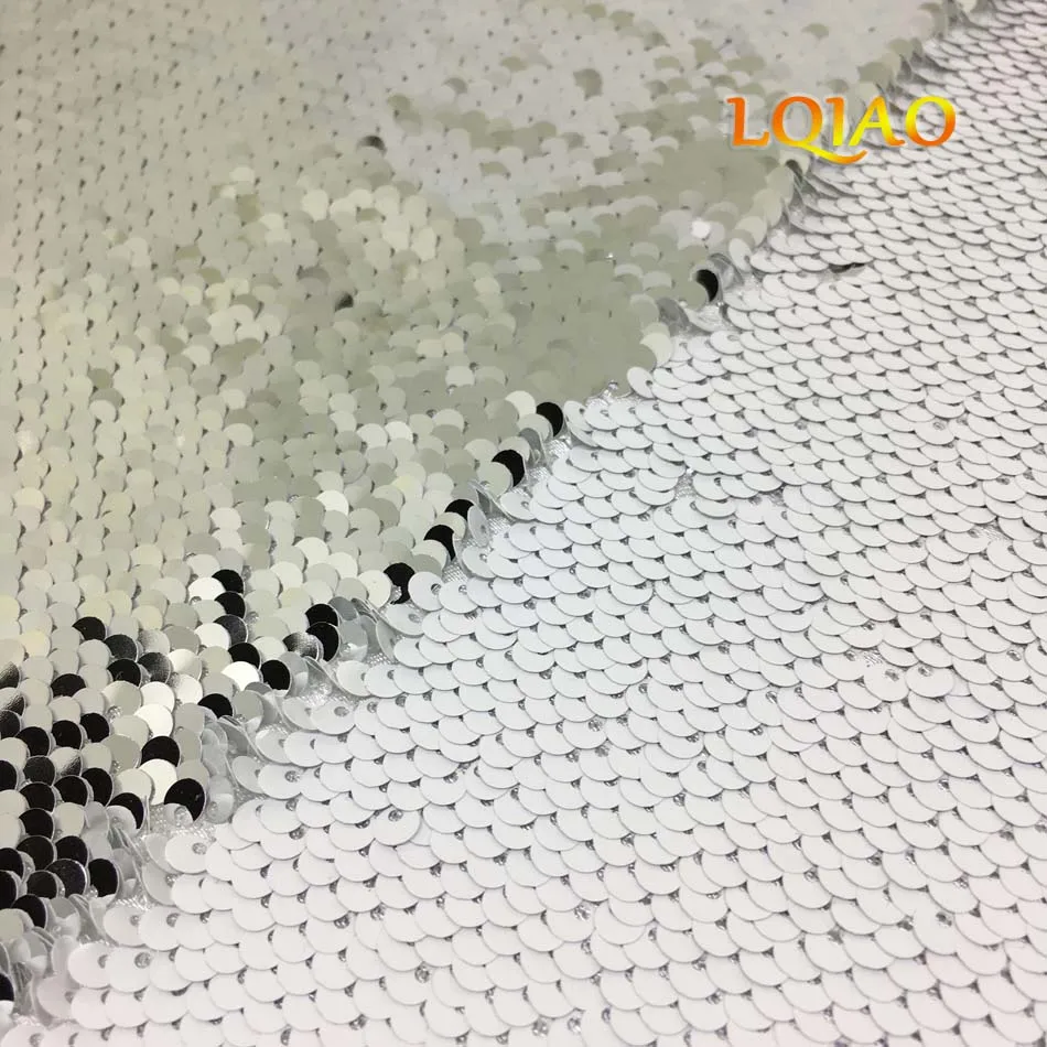 White Silver Sequin Fabric-001