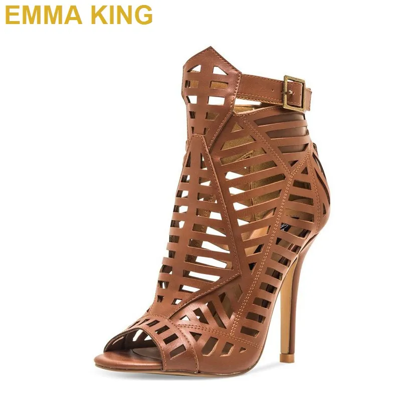 

Sexy Gladiator Sandals with Heels PU Leather Hollow Out Women Sandals Boots Fashion Summer Shoes Ladies Stiletto High Heels 2019