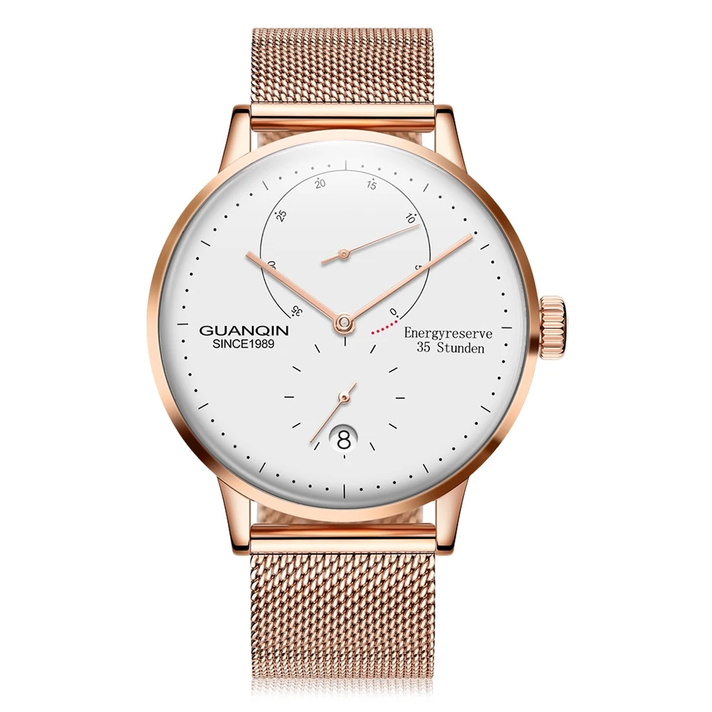 

GUANQIN Men Automatic Watch Mesh Steel Band Date Display Waterproof Male Mechanical Watches Fashion Wristwatches