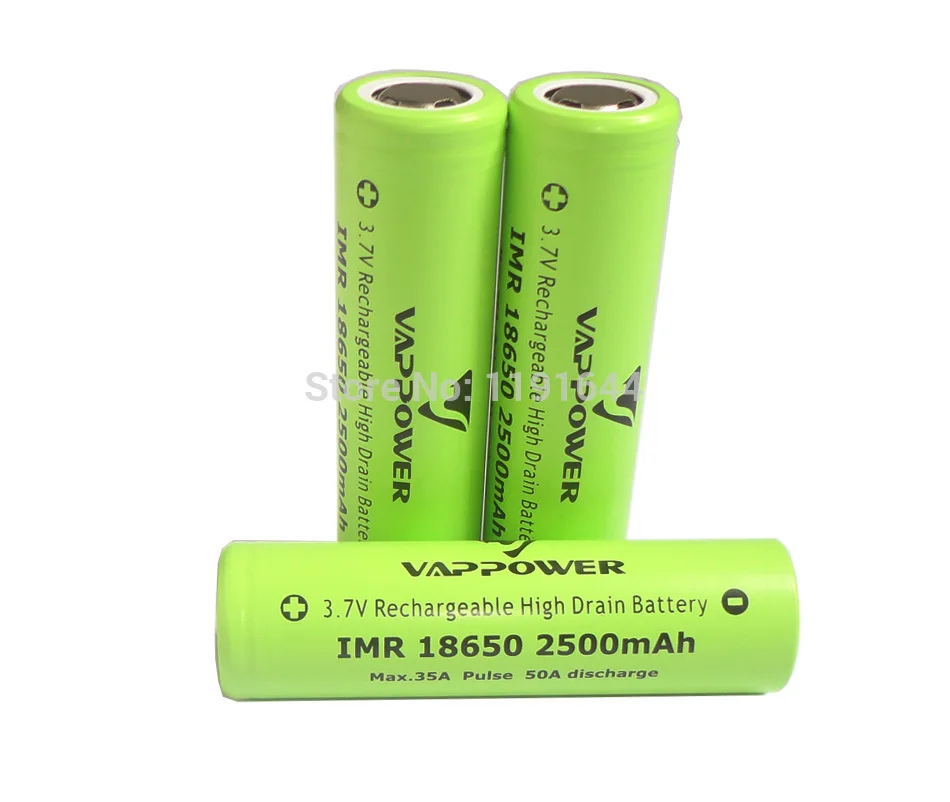 10 шт./лот, подлинные 3,6 V Vappower IMR 18650 2500mAh 35A, батарея для электронной сигареты