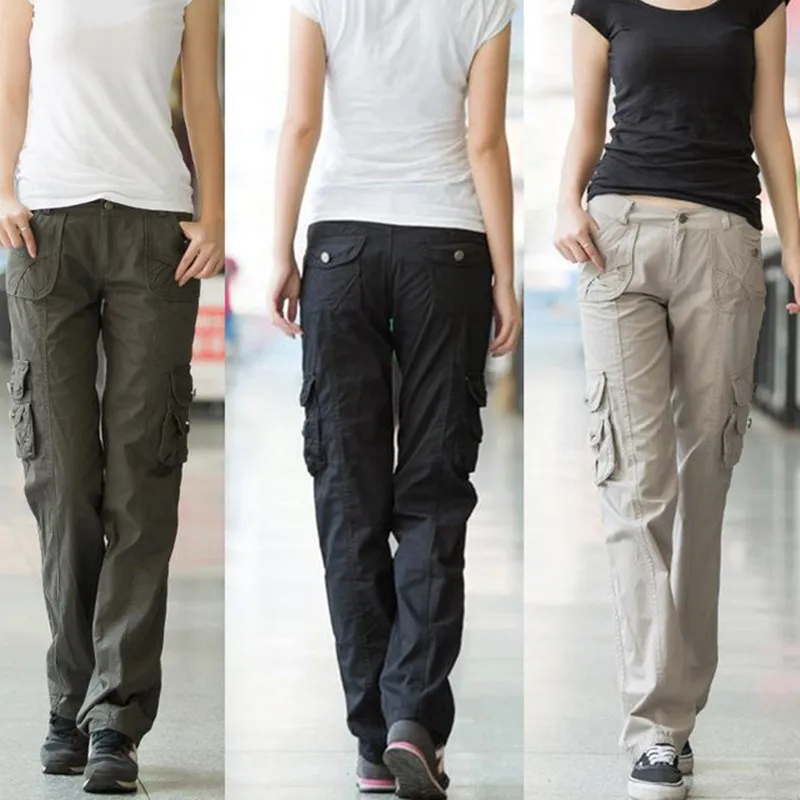 Женские прямые брюки карго Pantalon свободные джинсовые с несколькими карманами для
