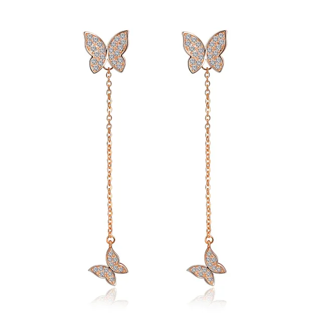 New Designer Charming Erfly Pendant Earrings Rose Gold Color New Designer Charming Erfly Pendant Earrings Rose Gold Color Vintage 70mm Long Chain Animals Dangle