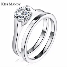 BESO MANDY 1 Quilates Corte Redondo zirconia Cúbico Anillo de Mujer de Acero Inoxidable Anillo de Boda Romántica FR19