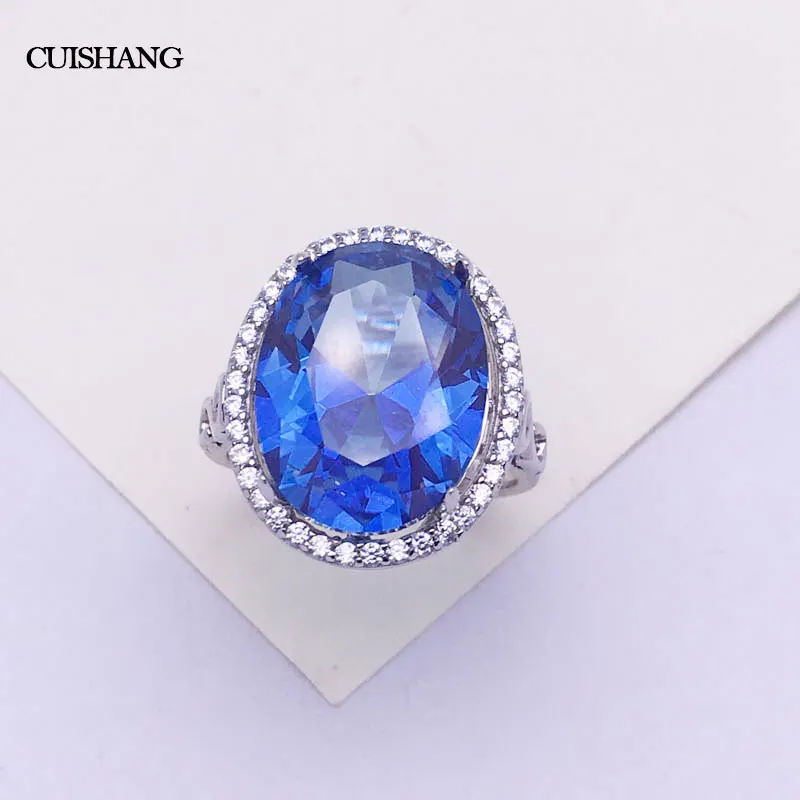 CSJ New Design Elegant 925 Sterling Silver Engagement Rings Tanzanite Sapphire Stones Rings for Woman Girl Fine Jewelry