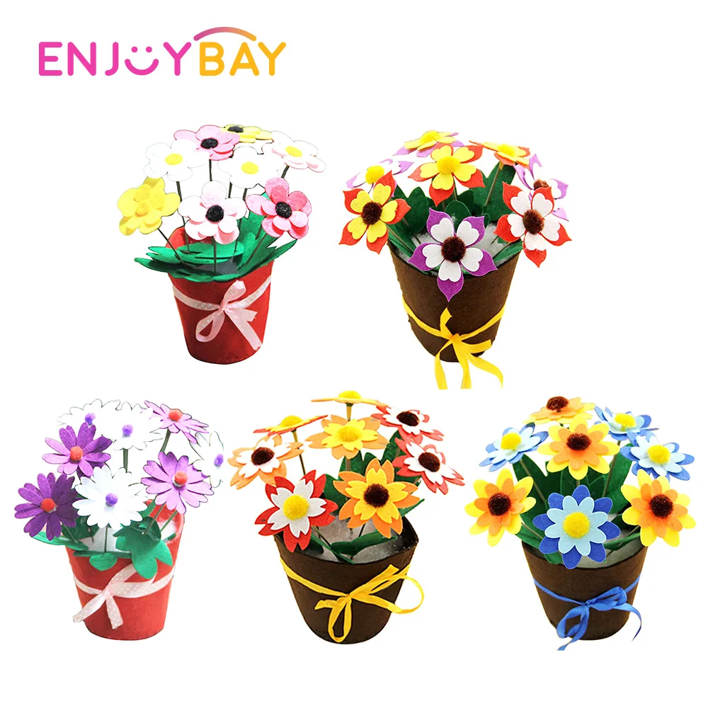 DIY Felt Toy Button Flower Craft Creative Toys for Kits Children Educational Handmade Crafts Kids DIY Flower Pot Potted Plant
