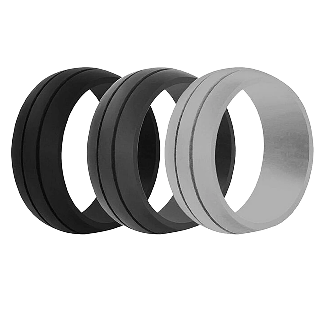 3 Pieces Mens Rubber Silicone Wedding Band Ring Gym Sport Jewelry Size 8-12