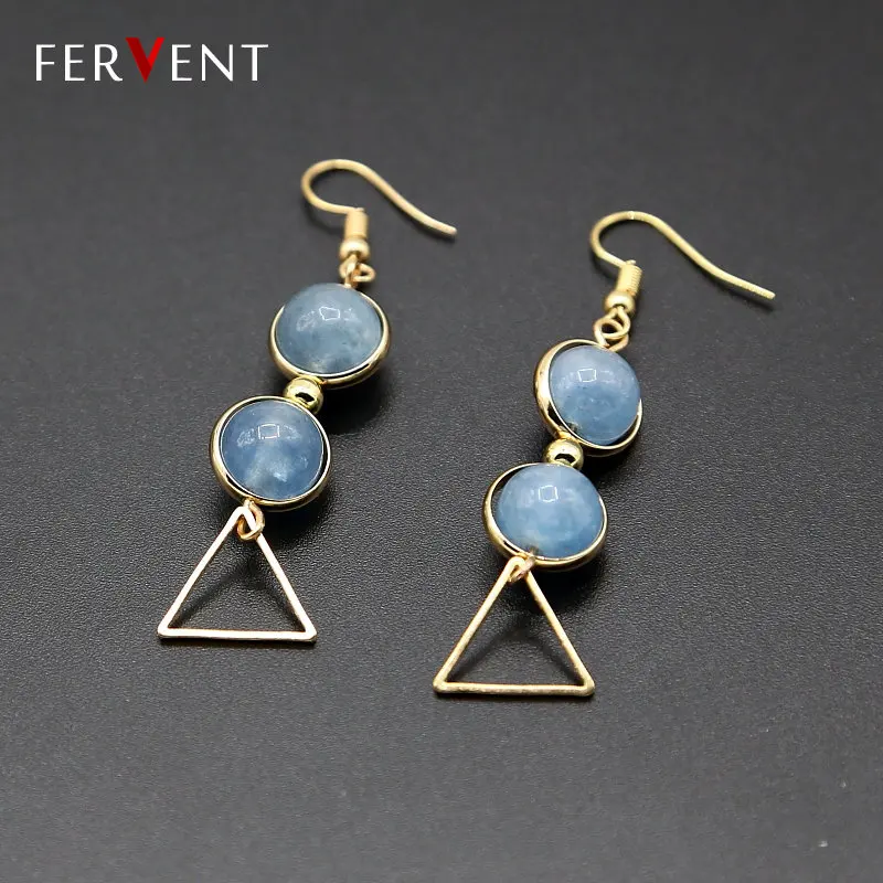 

Hollow Triangle Diffuser Lady Beautiful Earrings Chic Office Lady Natural Stone Semiprecious Stone Copper Dangle Drop Earring