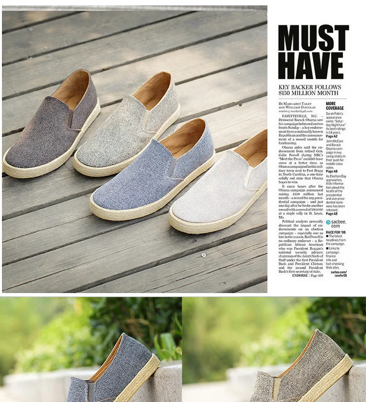 Men Canvas Shoes Breathable Men's Loafers Slip on Solid Hemp Mens Trainers Espadrilles Men Chaussure Homme