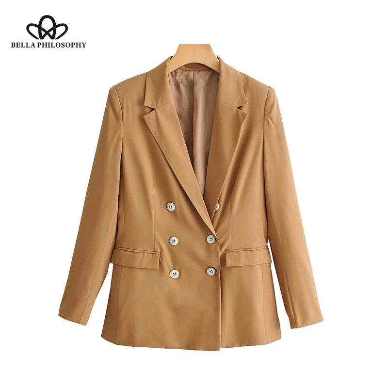 Vintage Stylish Double Breasted Blazer Coat  2019 new Notched Collar Long Sleeve Office Outerwear Casual Casaco Femme Wonder