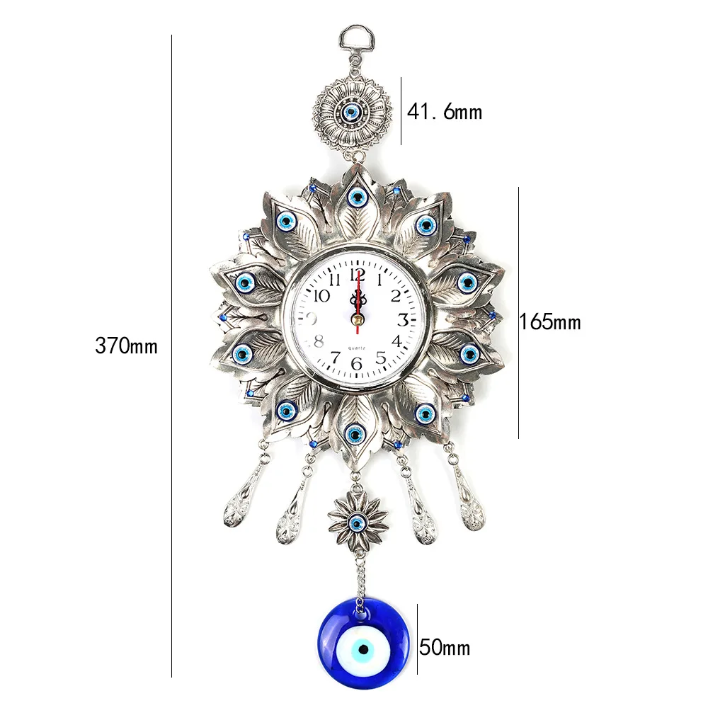 35 cm Turkish Nazar Glass Evil Eye Wall Clock Hanging Charm &Home Decor Peacock Tail Decoration