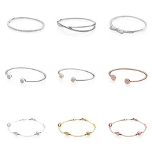 9 стилей, браслеты из стерлингового серебра 925 пробы, очаровательные браслеты, браслеты для женщин, подходят для самостоятельного изготовления бусин