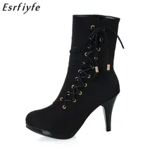 

ESRFIYFE New Arrive Hot Sale Ankle Boots for Women Fashion Handsome High Heels Shoes Woman Flock Zip Womens Botines Mujer