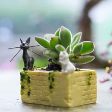 Cactus Planter Cartoon Black White Cat and Wall Resin Flowers Succulent Plants Flower pot