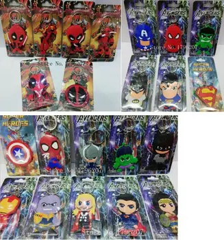 

New 50 pcs Cartoon Avengers Super hero batman spiderman Deadpool Double-sided PVC keychains Anime Keychain BB-10