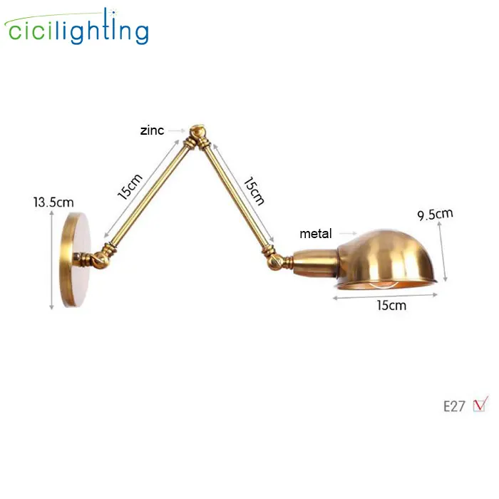 Современный позолоченный настенный светильник Железный регулируемый угол настенные бра для дома/ванной комнаты/спальни/гостиной Декор светодиодный настенный светильник luz - Цвет абажура: 15-15cm