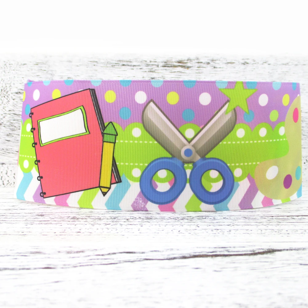 

New 3"75mm Back to School Halloween owl printed polyester ribbon 5yds,DIY handmade materials,wedding gift wrap,5Yc2839