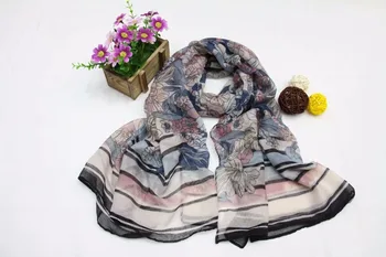 

2018 New Women Flower Print Scarves Shawls Long Stripe Print Wrap Hijab Muffler 7 Color Wholesale 10pcs/lot Free Shipping