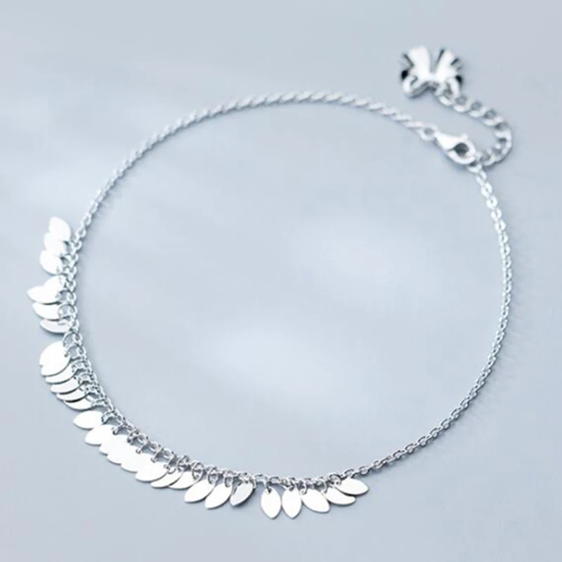 Silver anklet Bohi, золотой ножной браслет, женские, опт, подлинный, 925 пробы, серебряный, овальный лист/Капля воды, ножной браслет, ювелирные изделия с кисточками, подарки - Окраска металла: Silver anklet