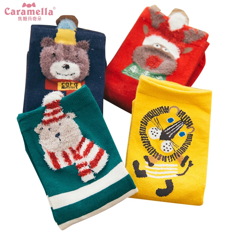 Caramella/женские носки хлопковые настоящие красные с Санта Клаусом милые забавные