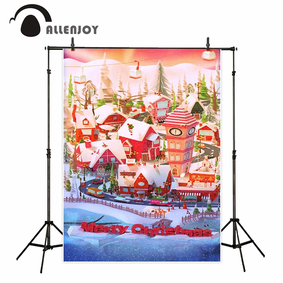 

Allenjoy Christmas children winter snow village photography backdrops red town cartoon custom photography backgrounds photo