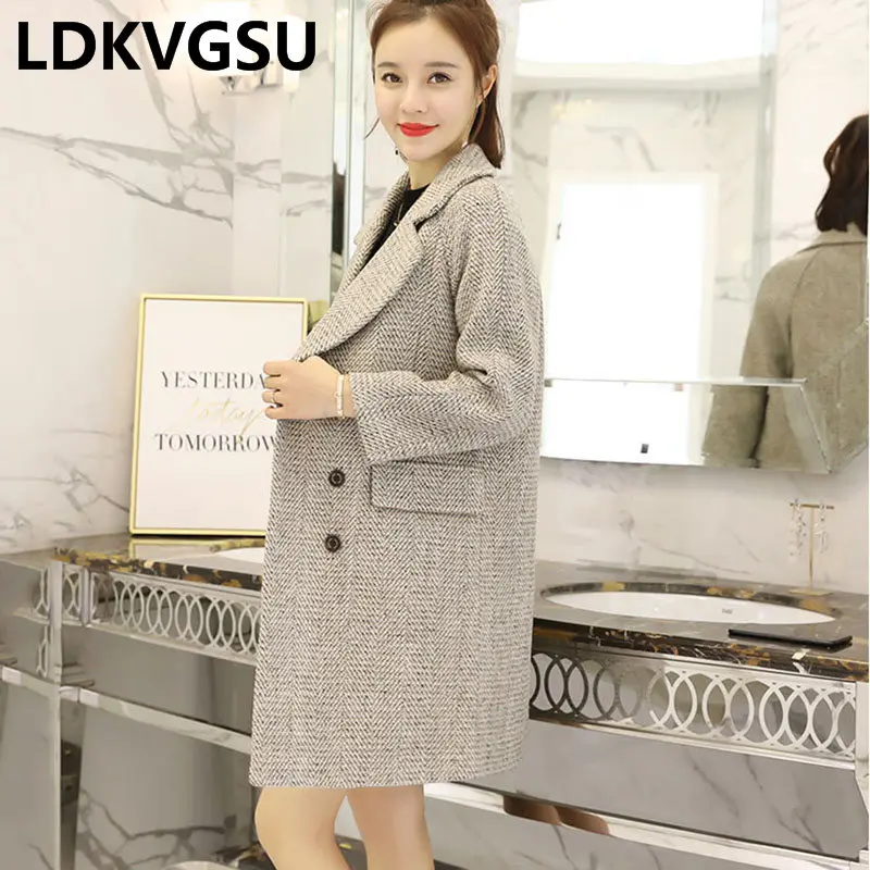 Plaid Manteau Hiver Lâche Taille Is954 Coréenne De Épaissir Double Grande Laine Chaud Femelle Color Nouveau Femme Photo Boutonnage Longue 2018 Automne YwYS7pxq