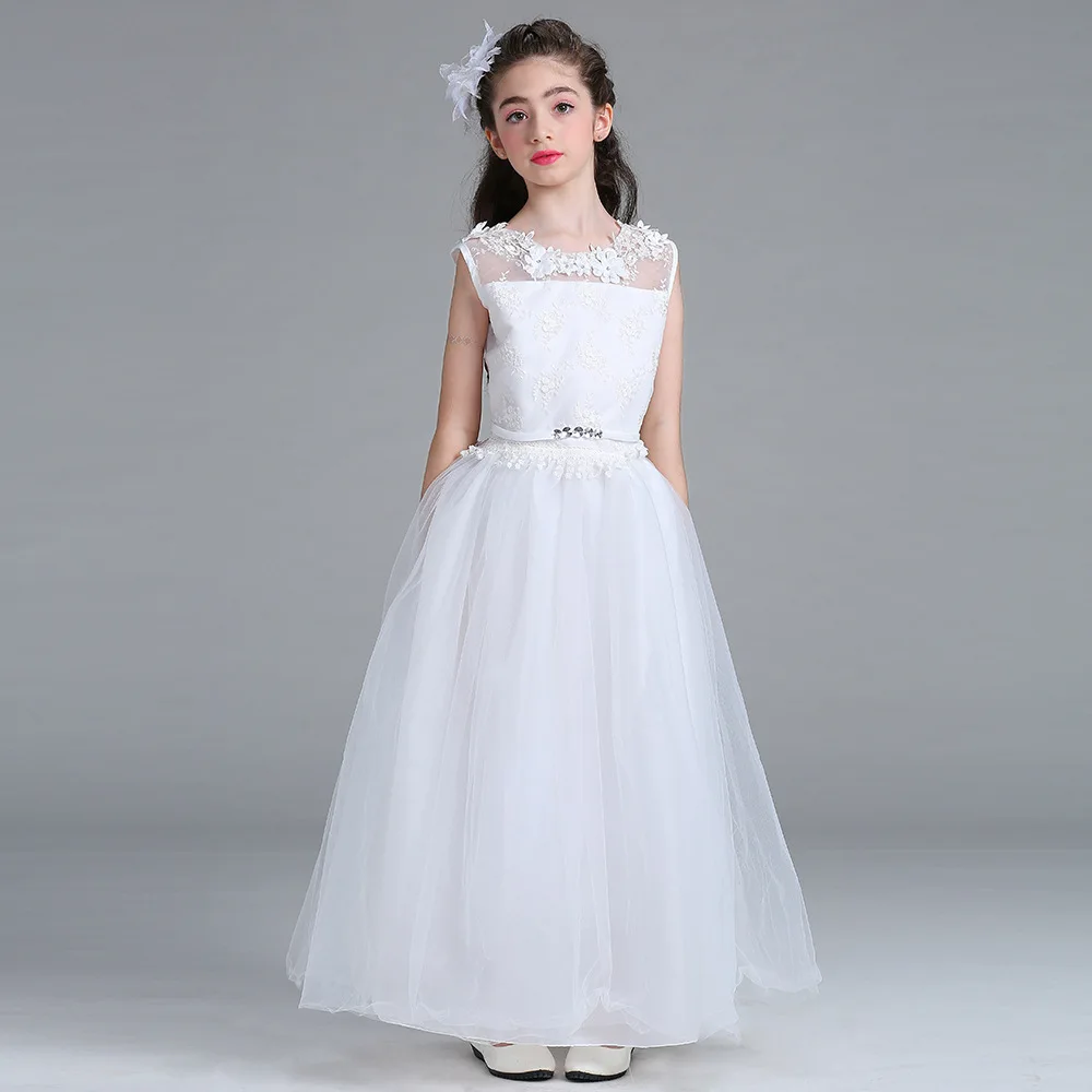 JaneyGao для девочек в цветочек платья для свадьбы Вечерние белые элегантные кружева Тюль Девушка Вечернее платье для первого причастия для