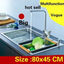 Квартира кухня ручная раковина двойной паз сделать блюда 304 из нержавеющей стали высокого качества Горячая большой 80x45 см