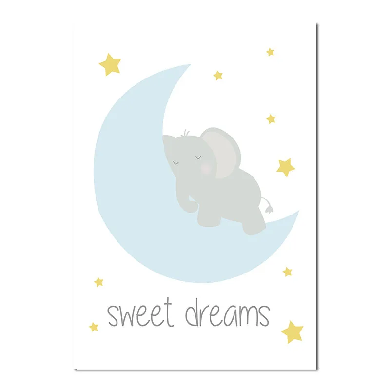 Baby Nursery Wall Art Canvas Posters Prints Cartoon Elephant Moon Painting Nordic Kids Decoration Picture Children Bedroom Decor - Цвет: Picture 1