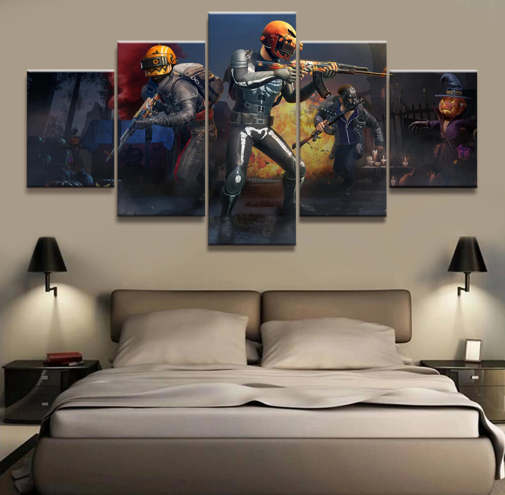 

5 Piece Pubg Playerunknowns Battlegrounds Game Poster Artwork Wall Painting on Canvas for Home Decor