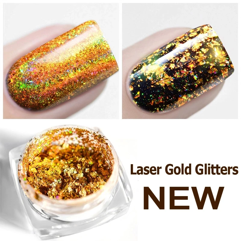 Новая мода 1 коробка лазерный Золотой яркий блеск для ногтей порошок Волшебная голографическая блестка 3D DIY пигмент для ногтей Дизайн ногтей украшения