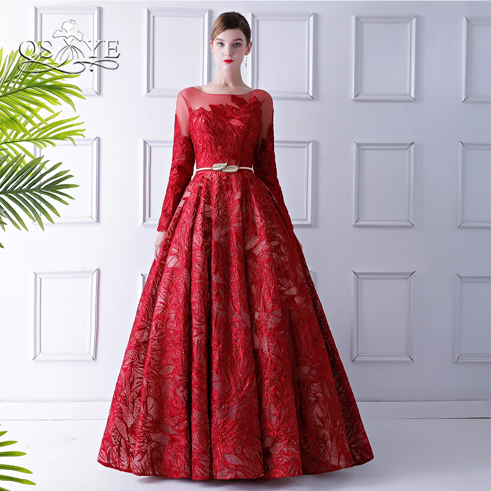 QSYYE 2018 Elegant Red Formal Evening Dresses Sexy V Back Long Sleeve ...