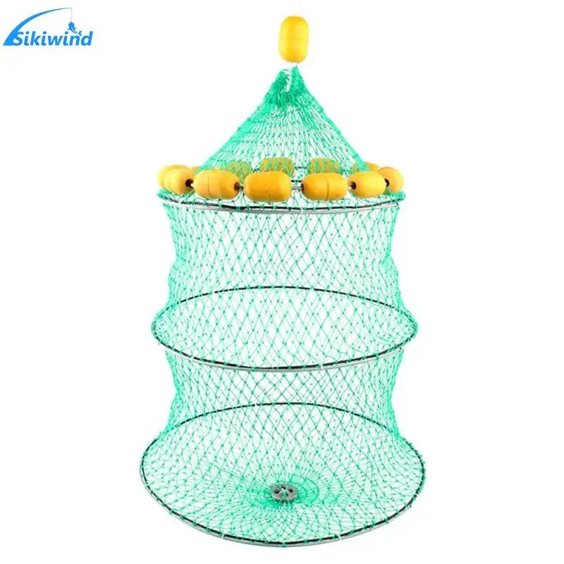 

Portable 3 Layers Collapsible Nylon Mesh Fish Trap Cage Folding Fishing Net Cage Fishing Tackle Care Creel Collapsible