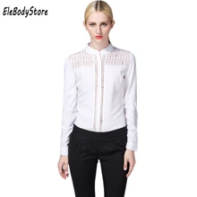 Блузка-комбидресс Blusas Для женщин боди футболки, Дамские топы Мода белый кружевной пэчворк с длинным рукавом блузки, блуза Feminina