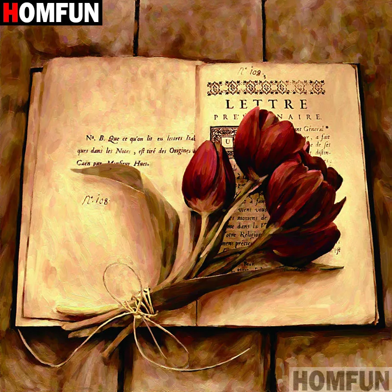Алмазная живопись HOMFUN A17236 картина Цветочная книга с полными