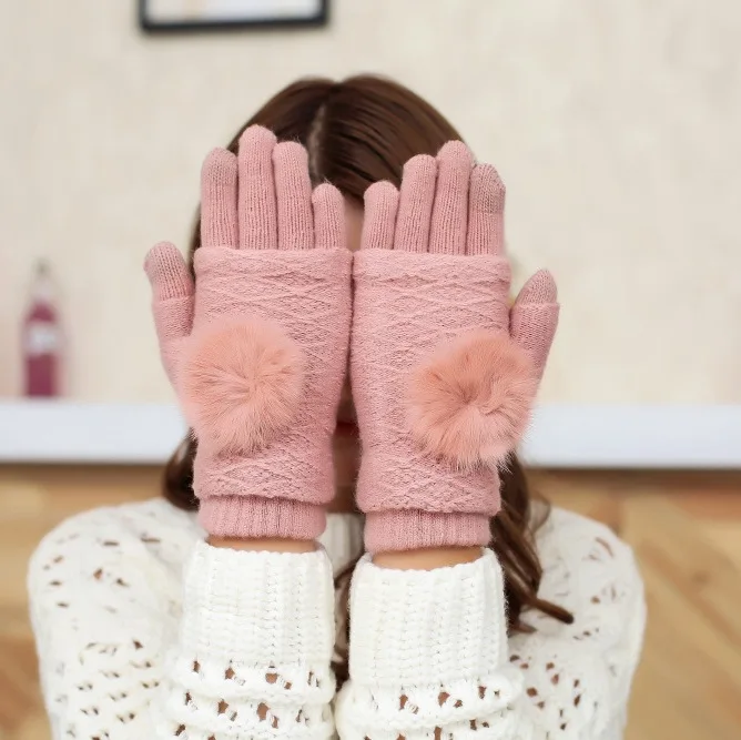 Три использования теплый съемный вязаные шерстяные перчатки Вязание Для женщин зимние полусапожки руки полные пальцы перчатки