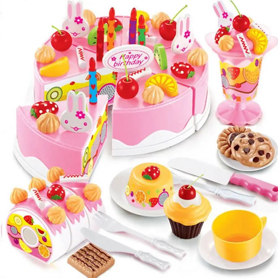 

75pcs/set Cute Funny Fruit Birthday Cake Cutting Toy Pretend Play Toy Blue for Children Wonderful Birthday Gift Toys