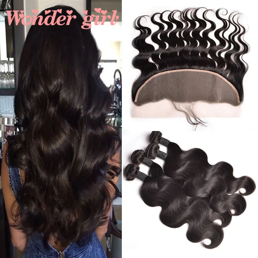Peruvian Virgin Hair Body Wave Lace Frontal Closure With Bundles 4pcs/Lot 13x4 |