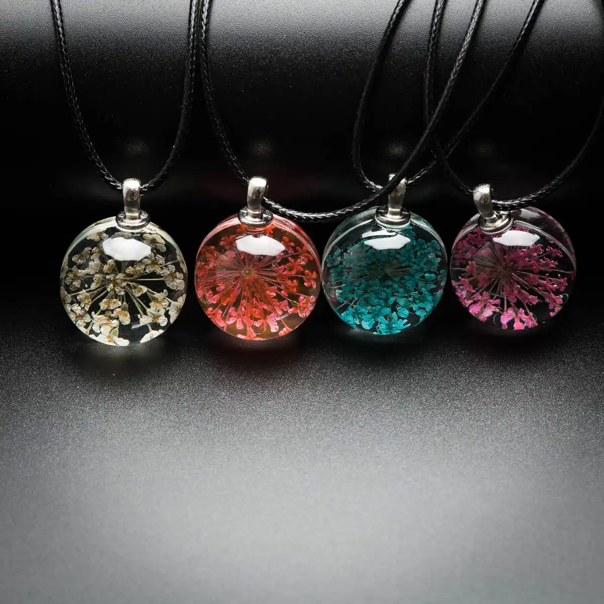L Flower in Sphere Glass necklace 