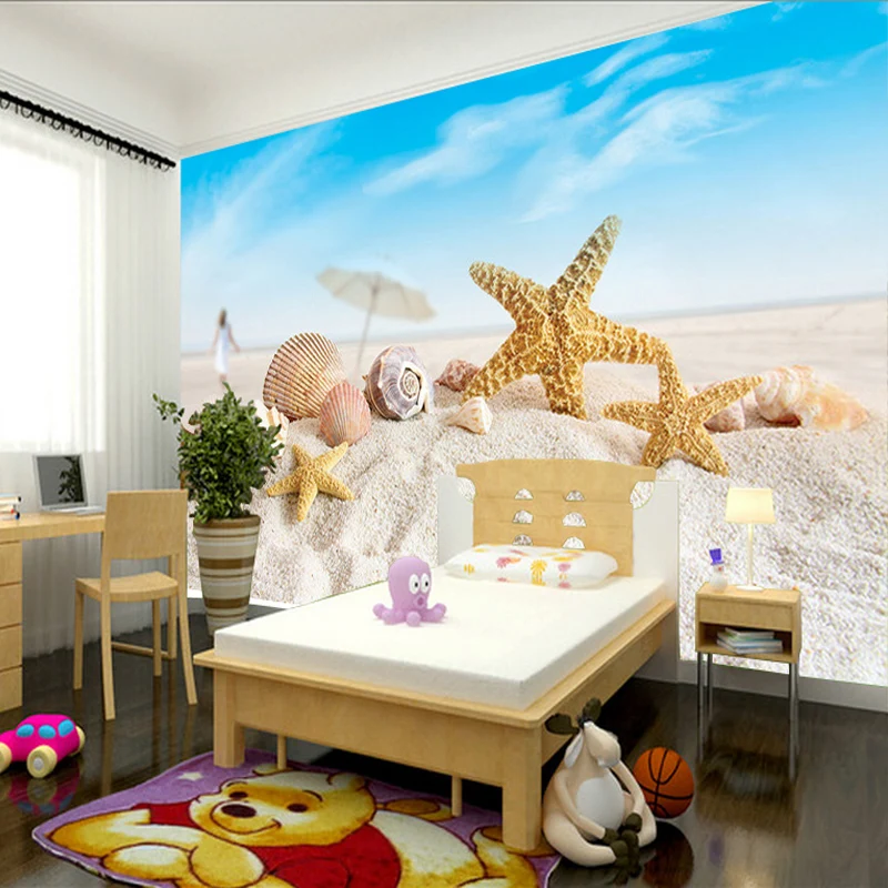 

Cartoon children's room Mediterranean shells papel de parede 3d tv background wall paper wallpaper for walls 3 d papier peint