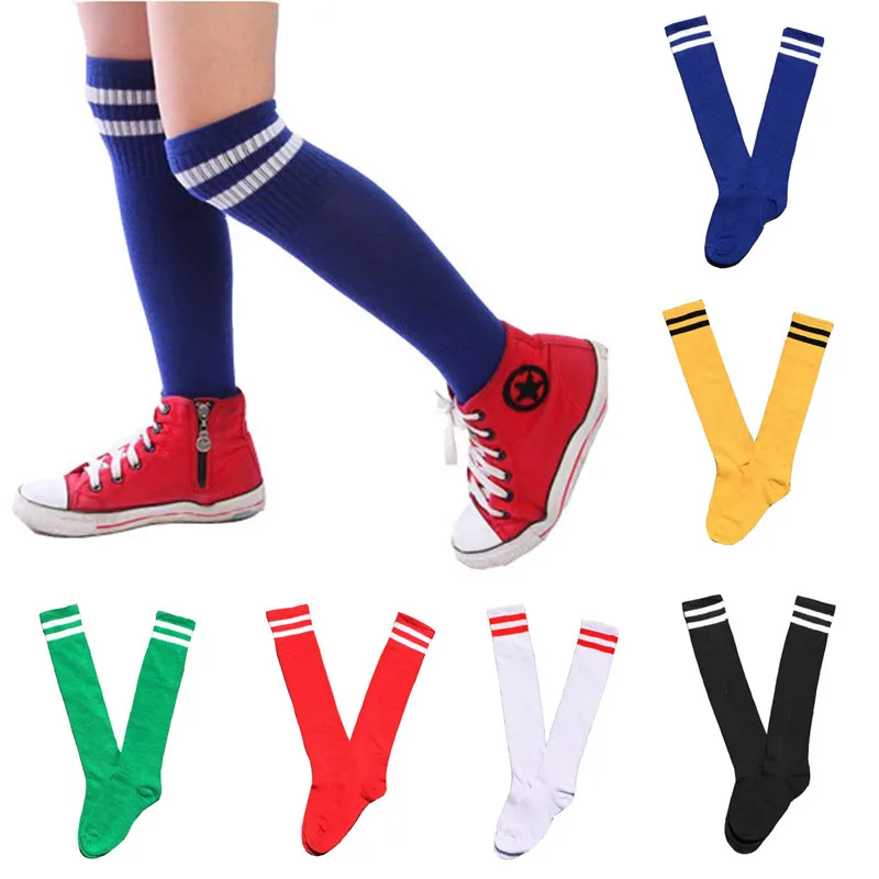 Chaussettes montantes en coton pour enfants | Chaussettes longues d'école, pour filles et garçons, rayées de Football, 2 rétro, chaussettes de Sport, de Football, pour ancienne école