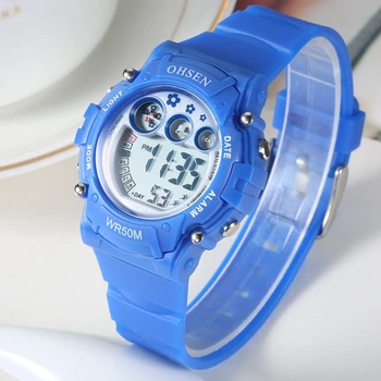 Top Brand OHSEN Fashion Child Boys Silicone Band Watches LCD Digital Clock Kids 50m Swim Sports Student Alarm Wristwatches Gifts