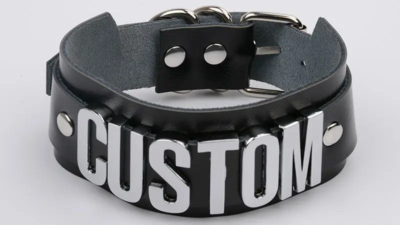 Custom Personalized Name Choker Necklace Exaggerated Wide Genuine Leather Two Layer Collar Choose Word  Party Necklace Women 8