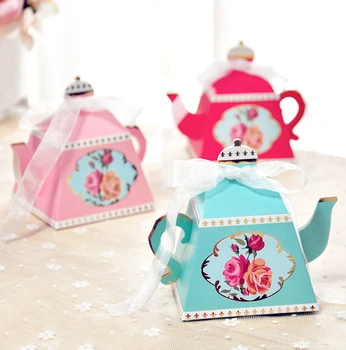 

Free shipping pink blue red L SIZE teapot shape with ribbon paper cake boxes for bridal shower , ZY110-1