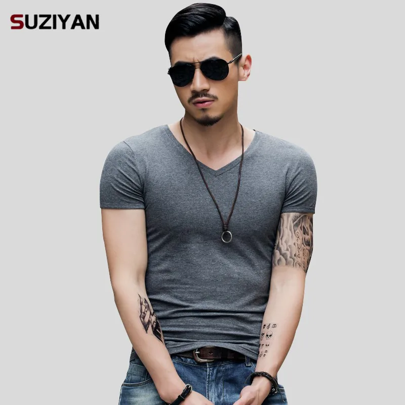 

New Brand 2019 T-Shirt Elastic Mens V-Neck Short Sleeve Men T Shirt Male TShirt Comfortable Soft Breathable Man Tees Big Size