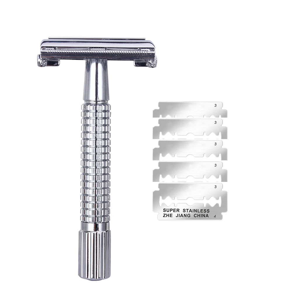 Safety Double Edge Razor For Men Shaving Hair Removal Straight Razor Men's Shaving Razor Shaving Machine(1 Handle+ 5Blades