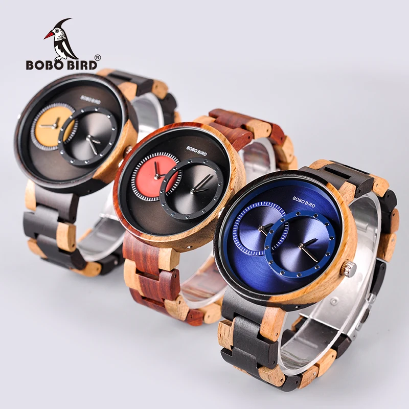 BOBO BIRD Luxury Men Watch Couple Watches Two Different Time Zone Display with Special Color New Design reloj mujer C-R10